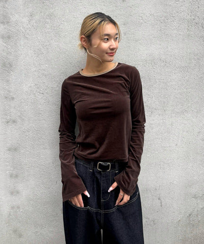 天鵝絨拼接上衣