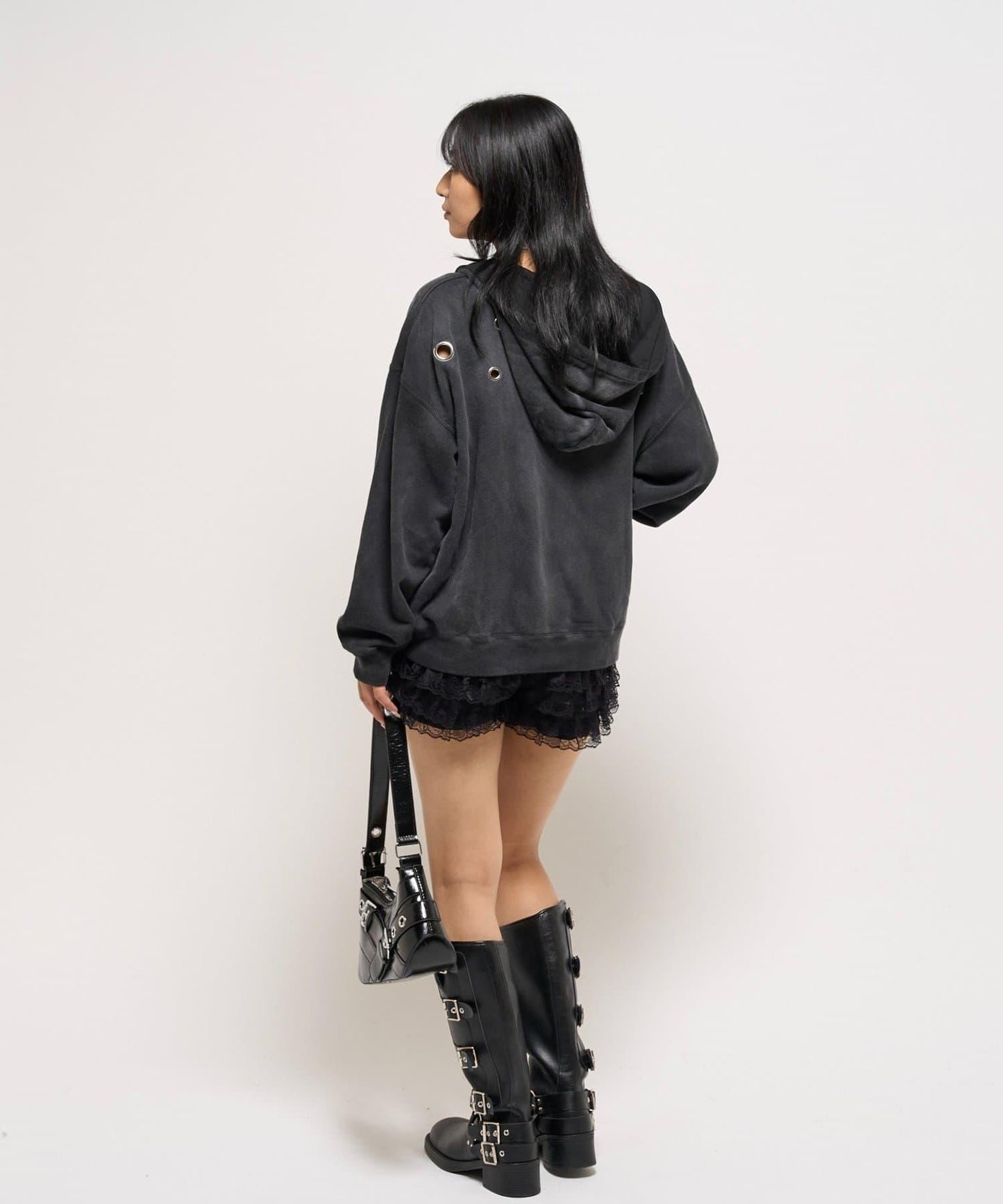 金屬孔眼拉鍊連帽衛衣