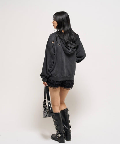 金屬孔眼拉鍊連帽衛衣