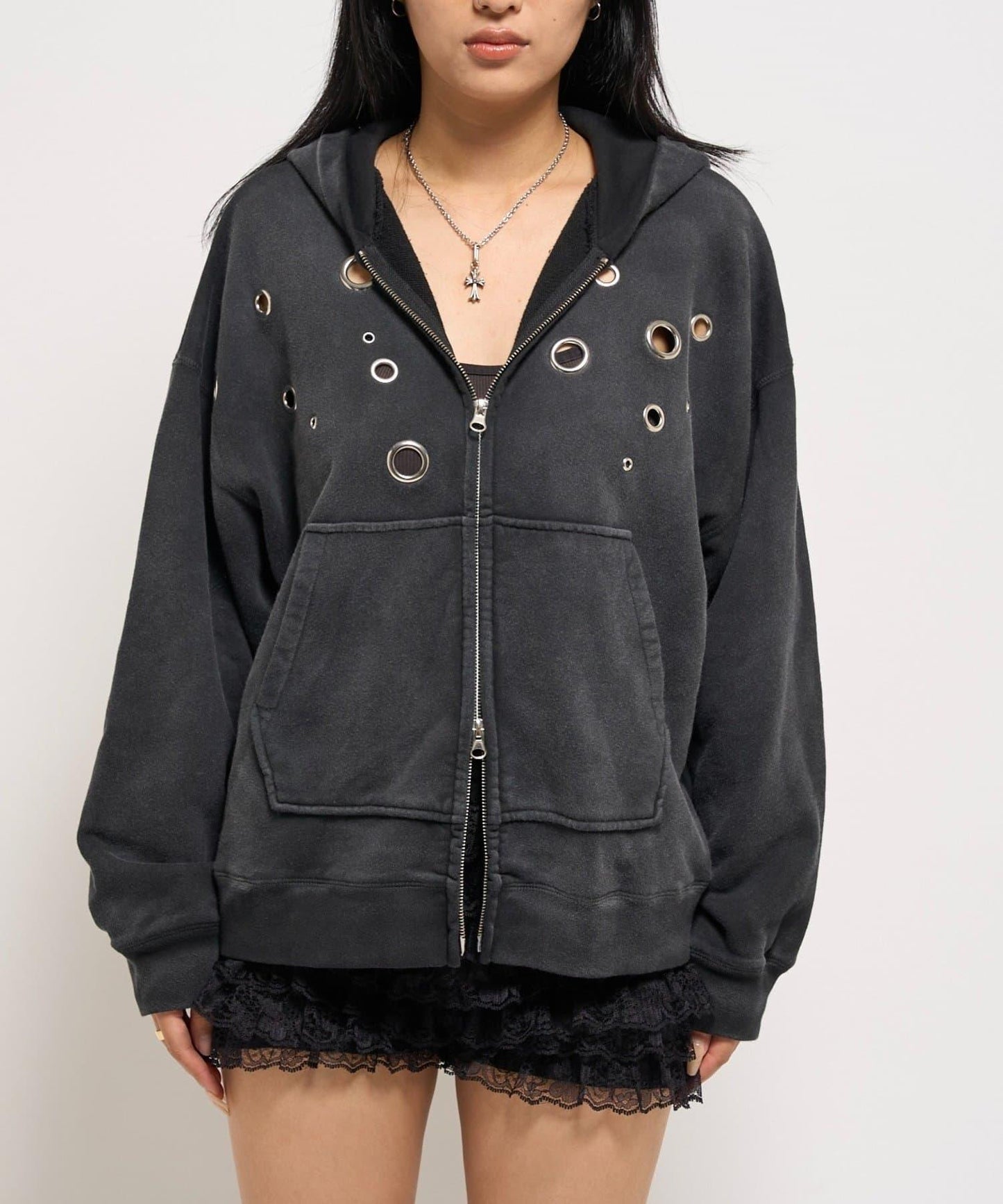 金屬孔眼拉鍊連帽衛衣