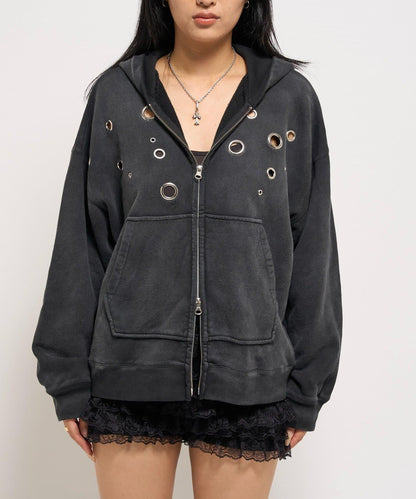 金屬孔眼拉鍊連帽衛衣