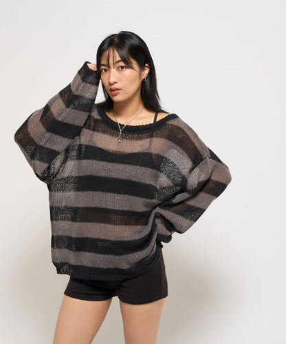寬條紋網眼針織衫