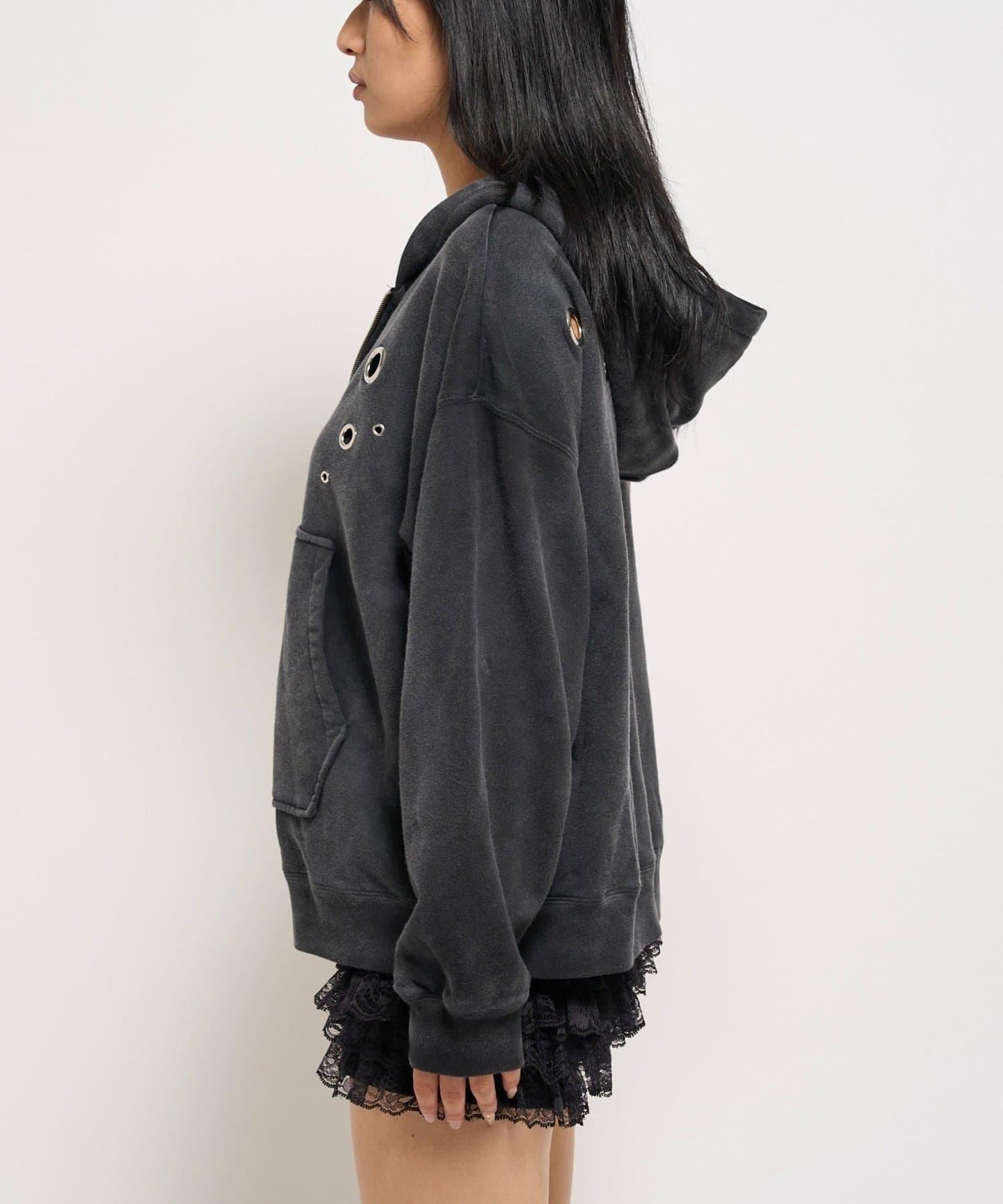 金屬孔眼拉鍊連帽衛衣