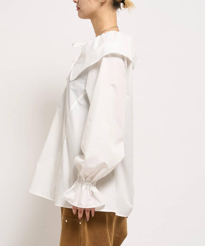 【WHO'S WHO gallery】大翻領荷葉邊襯衫