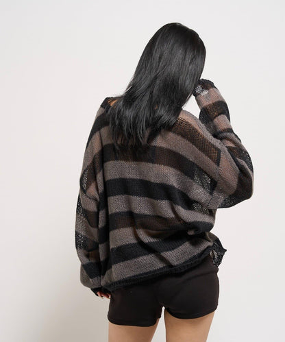 寬條紋網眼針織衫