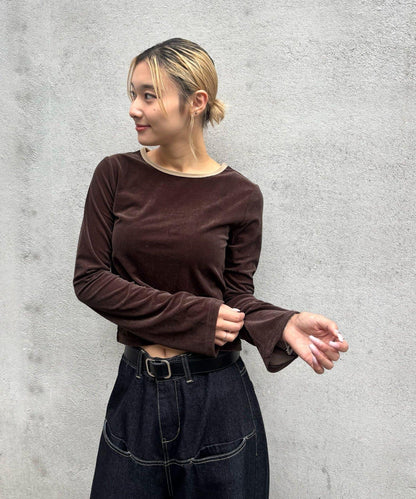 天鵝絨拼接上衣