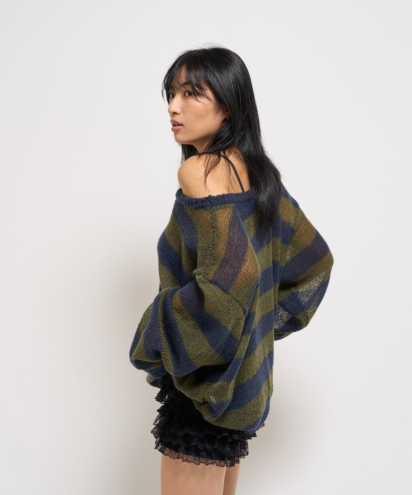 寬條紋網眼針織衫