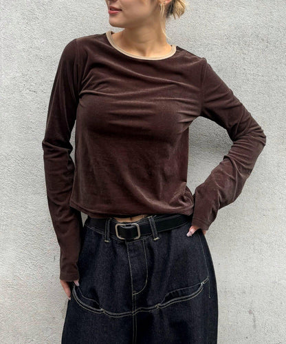 天鵝絨拼接上衣