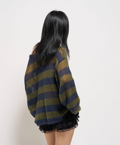 寬條紋網眼針織衫