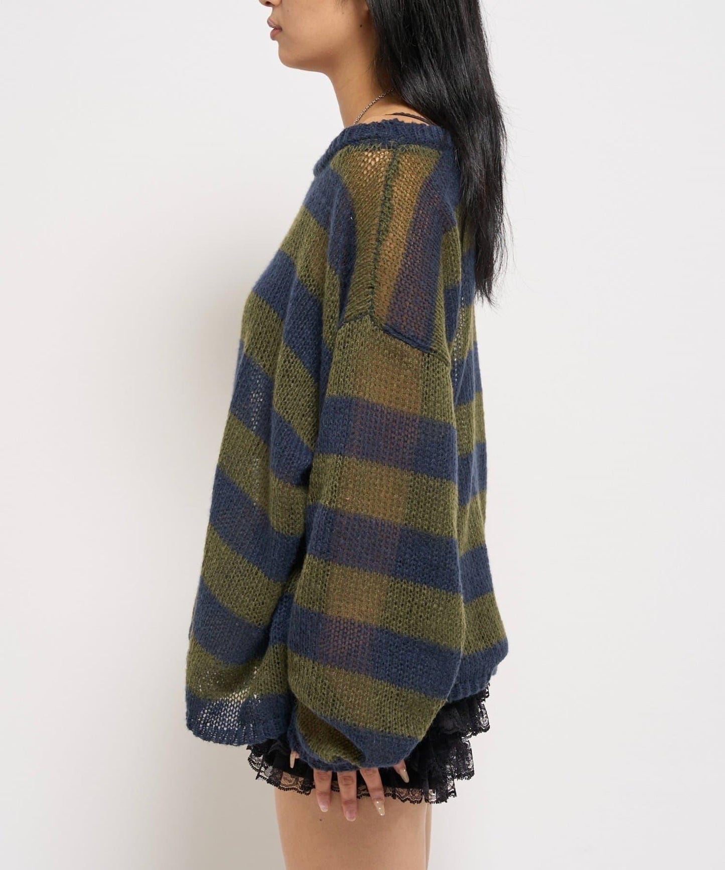 寬條紋網眼針織衫