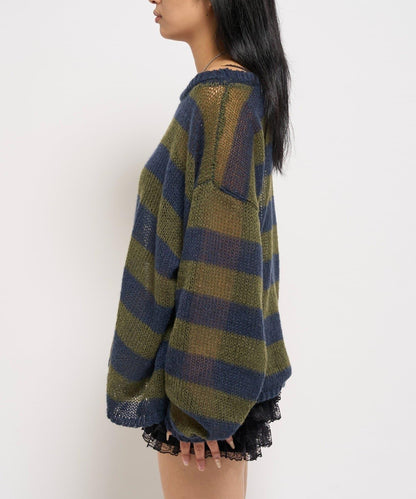 寬條紋網眼針織衫