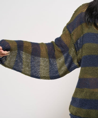 寬條紋網眼針織衫