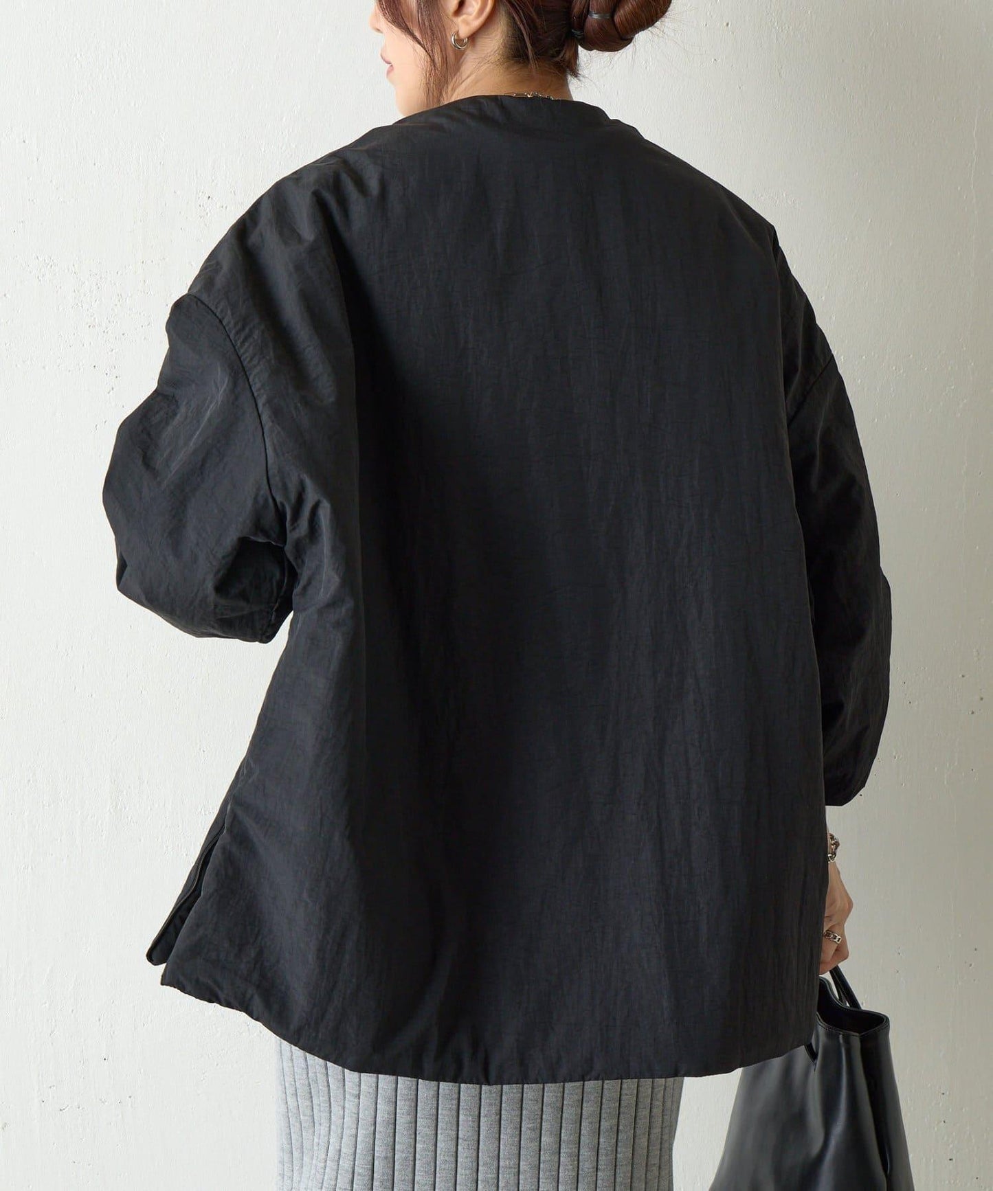 側拉鍊無領加棉夾克