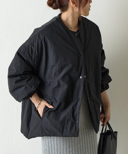 側拉鍊無領加棉夾克