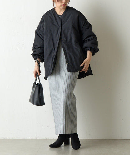 側拉鍊無領加棉夾克