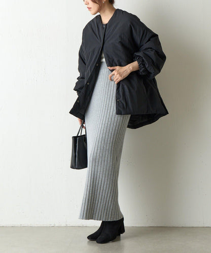 側拉鍊無領加棉夾克