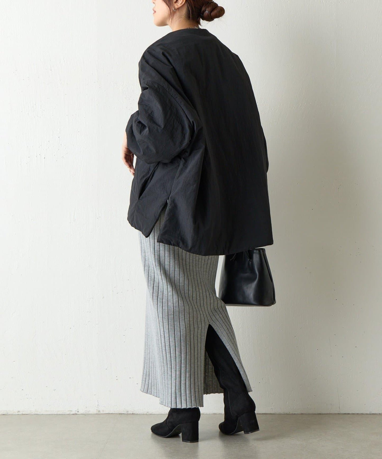 側拉鍊無領加棉夾克