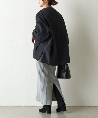 側拉鍊無領加棉夾克