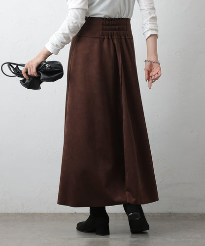 麂皮拼接喇叭裙