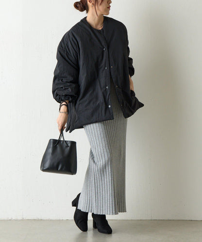 側拉鍊無領加棉夾克