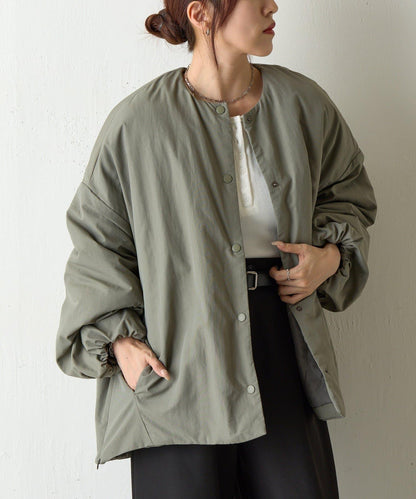 側拉鍊無領加棉夾克