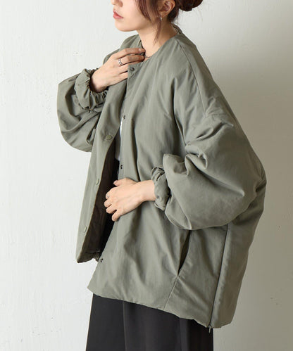 側拉鍊無領加棉夾克