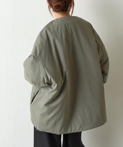 側拉鍊無領加棉夾克