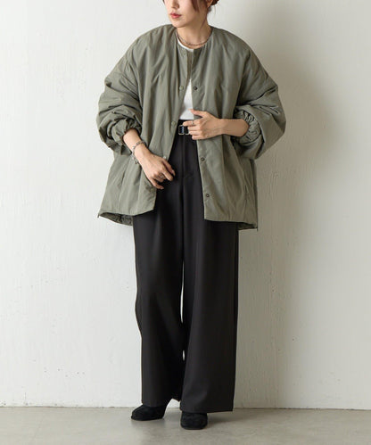 側拉鍊無領加棉夾克