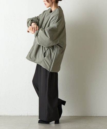 側拉鍊無領加棉夾克