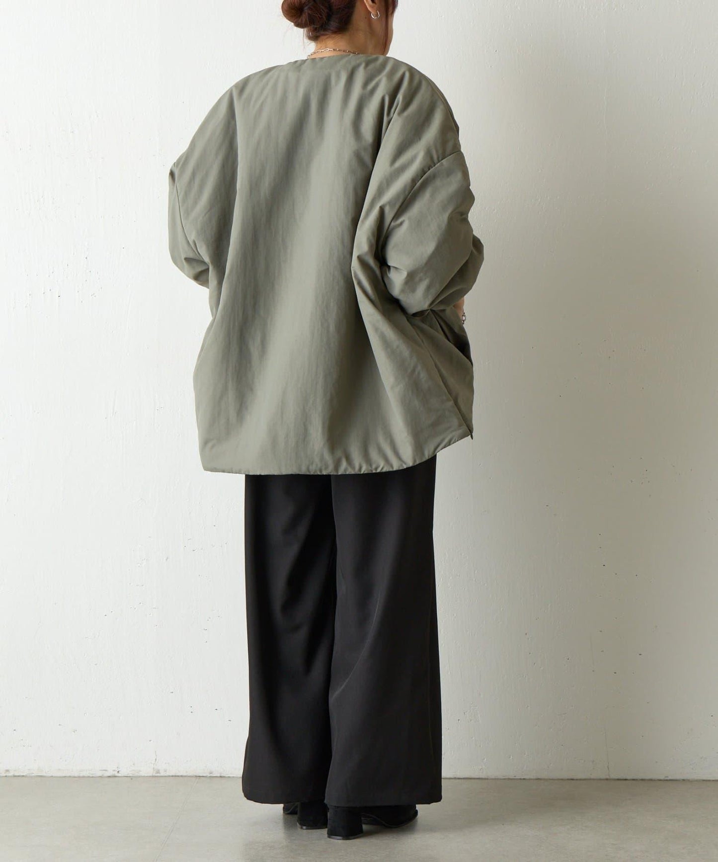 側拉鍊無領加棉夾克