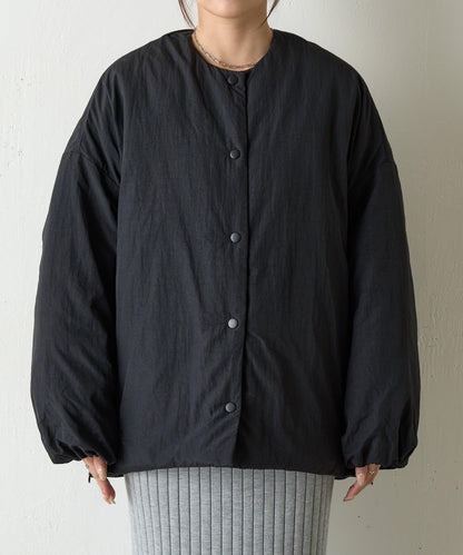 側拉鍊無領加棉夾克