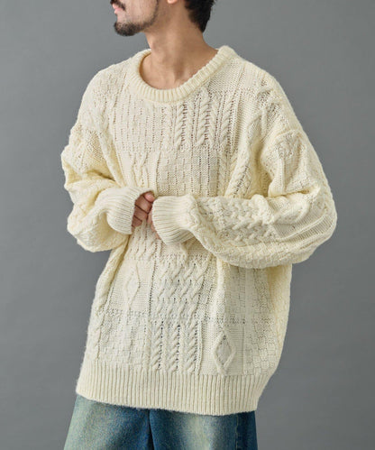 拼接麻花編織針織套頭衫