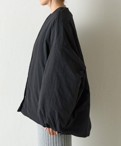 側拉鍊無領加棉夾克