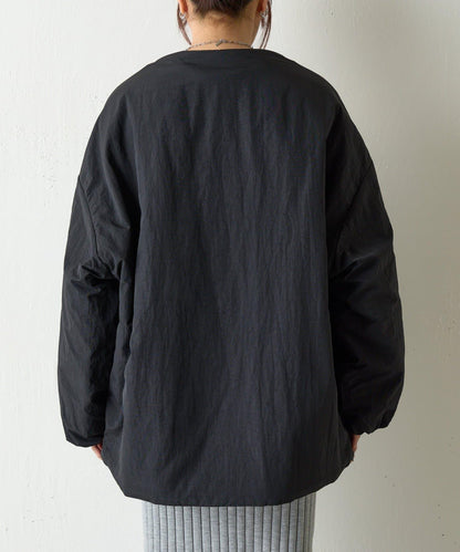 側拉鍊無領加棉夾克