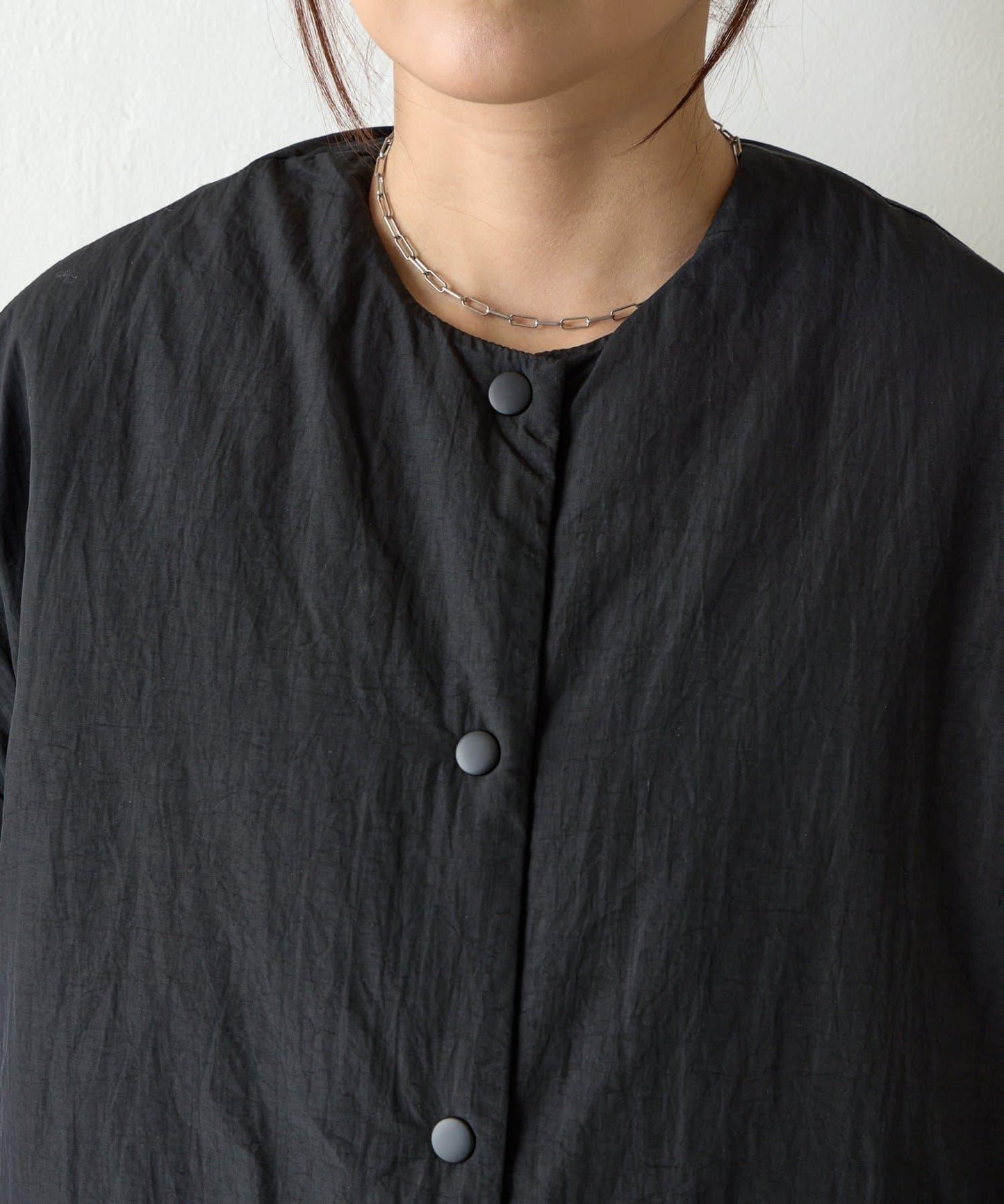 側拉鍊無領加棉夾克