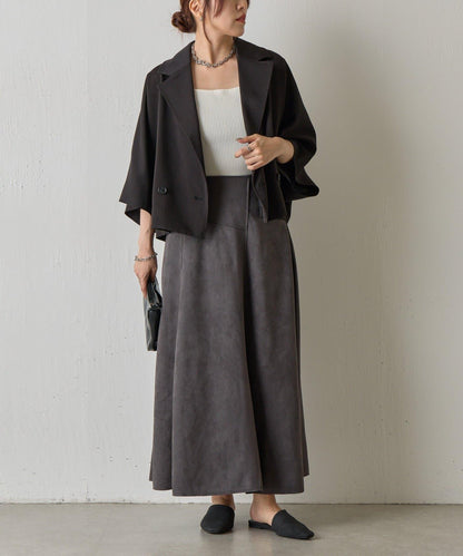 麂皮拼接喇叭裙