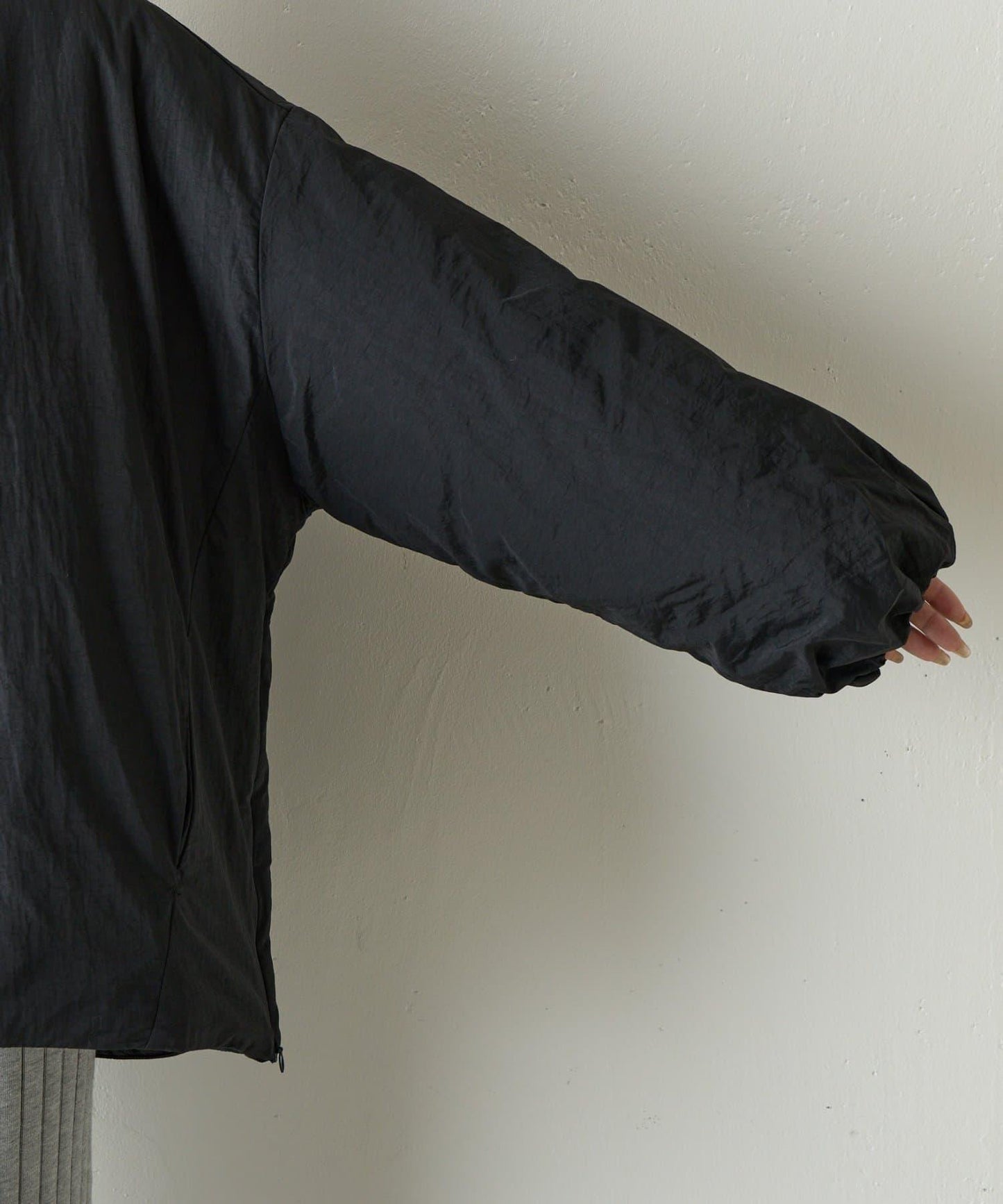 側拉鍊無領加棉夾克