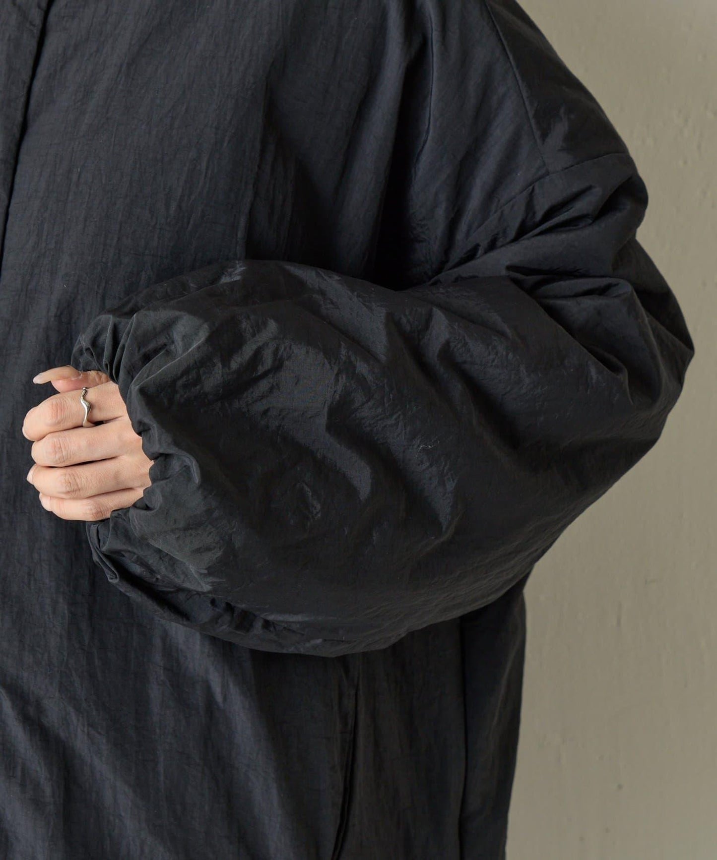 側拉鍊無領加棉夾克