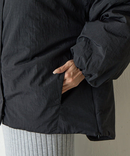 側拉鍊無領加棉夾克