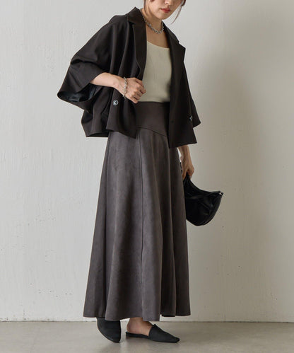 麂皮拼接喇叭裙