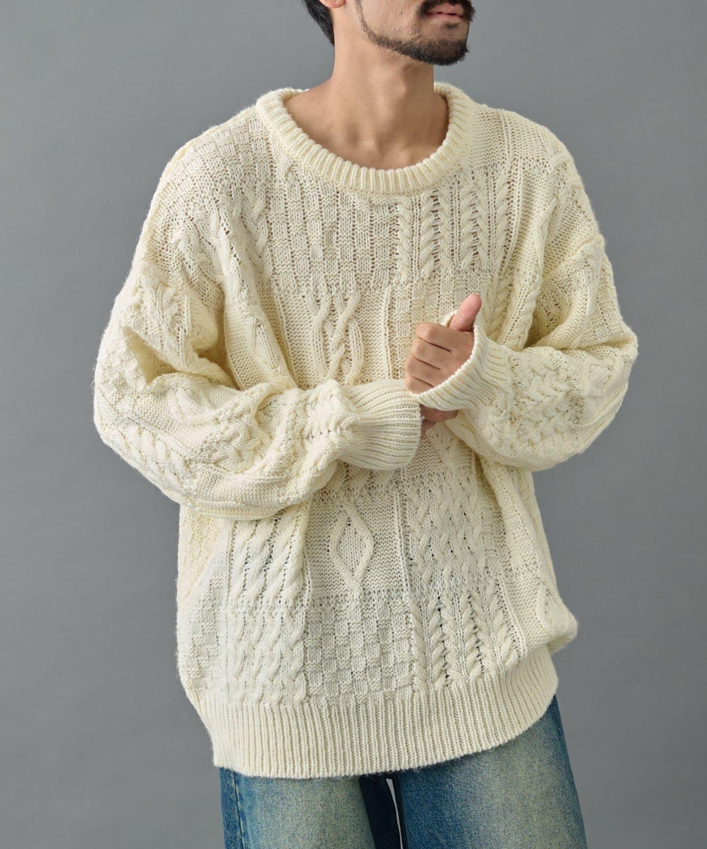 拼接麻花編織針織套頭衫