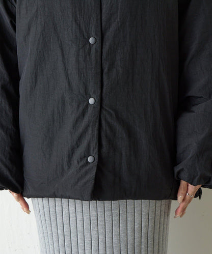 側拉鍊無領加棉夾克