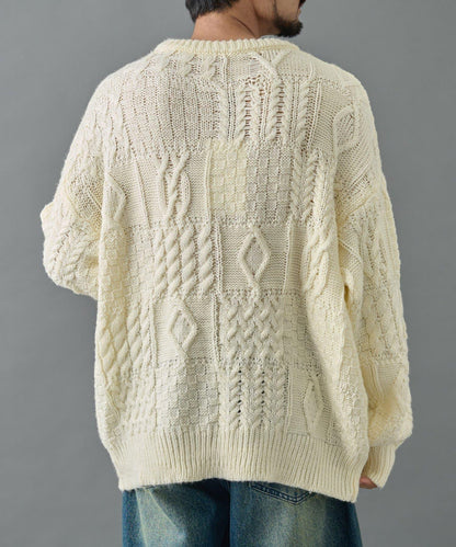 拼接麻花編織針織套頭衫