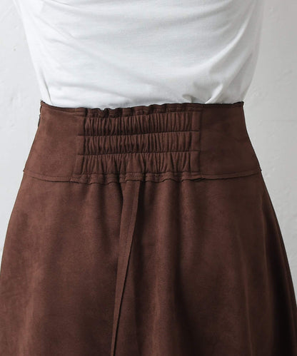 麂皮拼接喇叭裙