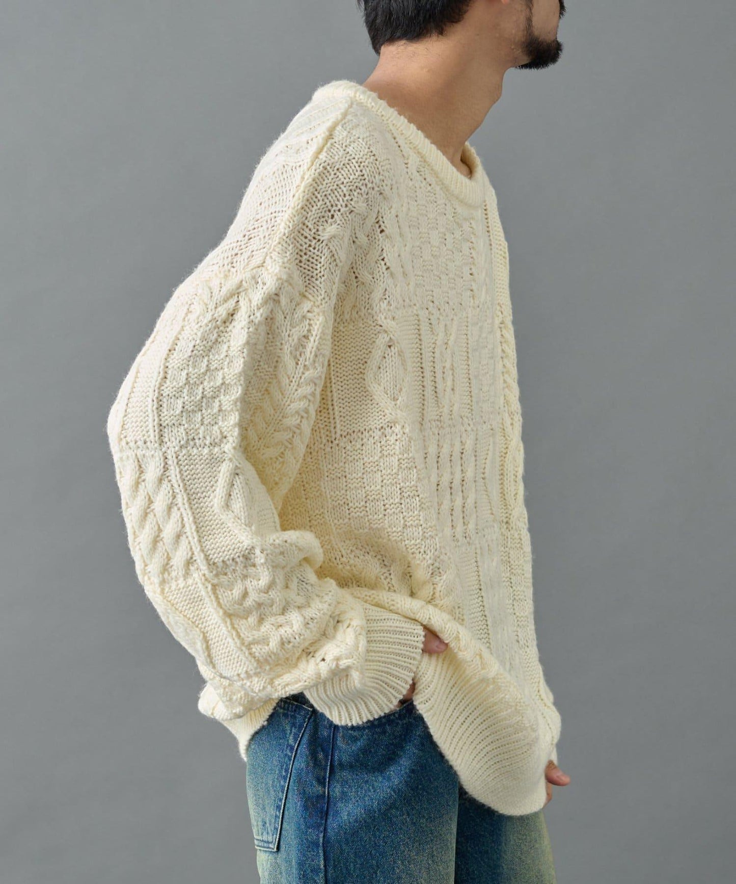 拼接麻花編織針織套頭衫