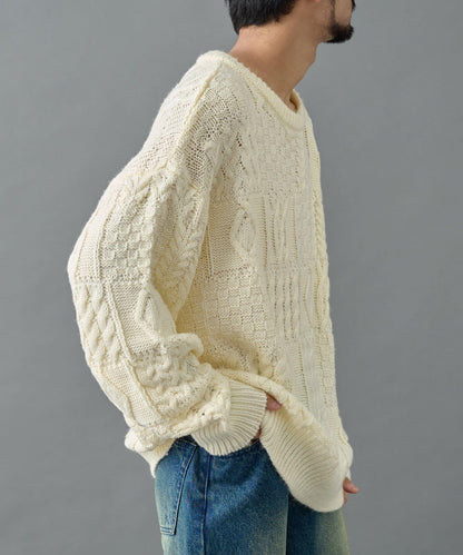 拼接麻花編織針織套頭衫
