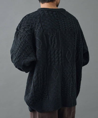 拼接麻花編織針織套頭衫