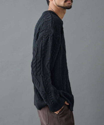 拼接麻花編織針織套頭衫