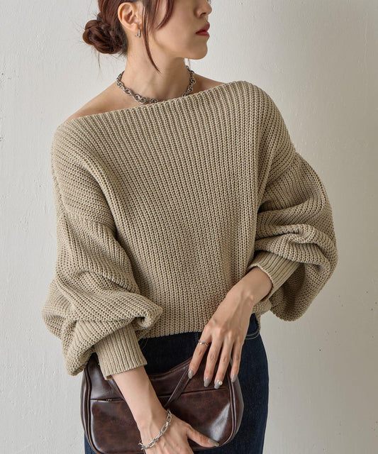 【復刻】毛絨一字肩針織衫