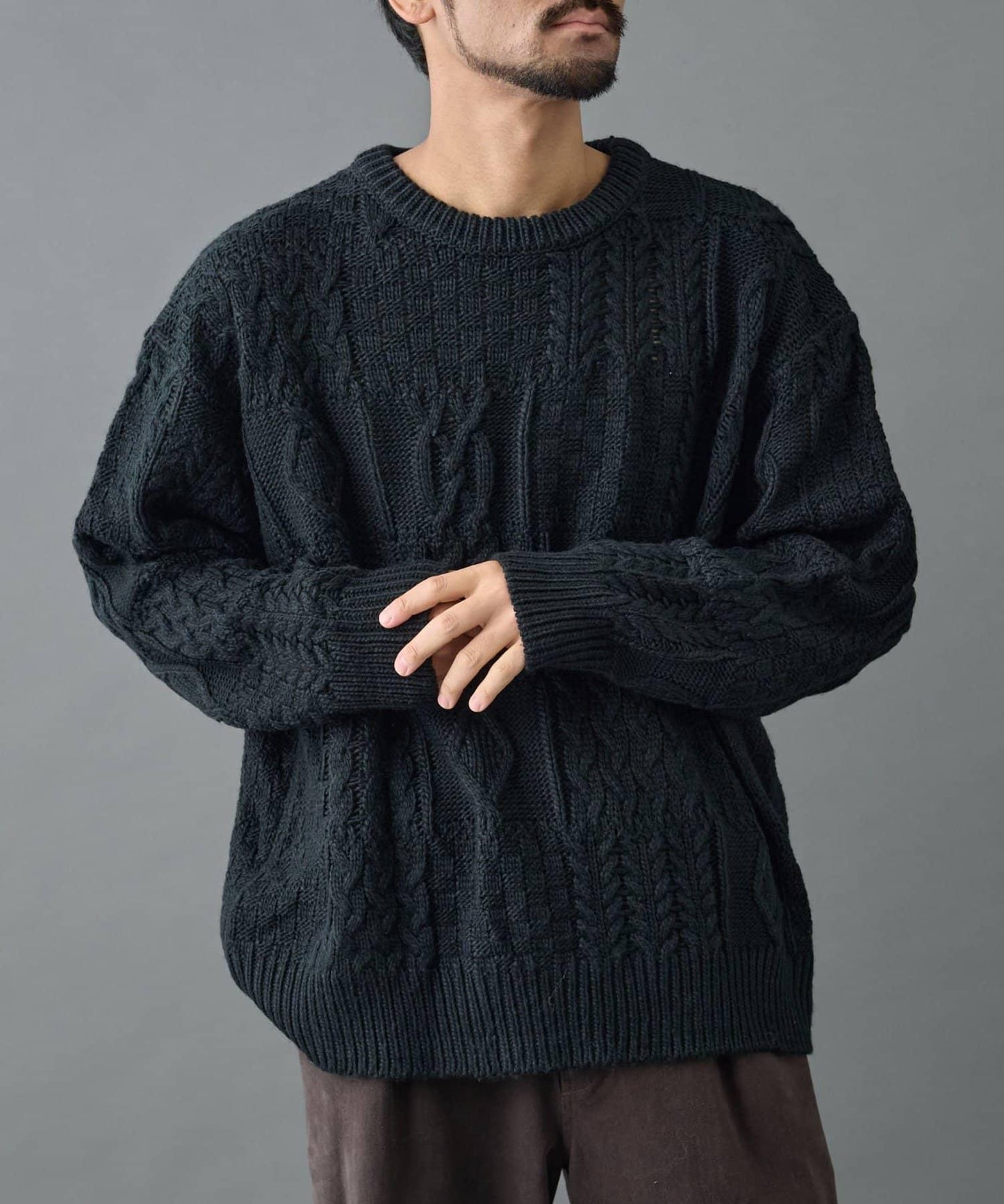 拼接麻花編織針織套頭衫